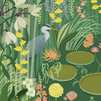 Papel pintado mural panorámico Jardin d'Eau Multicolore Etoffe.com x Kate Merritt