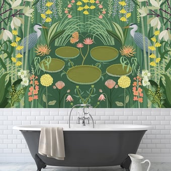 Papel pintado mural panorámico Jardin d'Eau Multicolore Etoffe.com x Kate Merritt