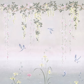 Carta da parati murale Water Garden Soft Jade/Pink Blossom Sanderson