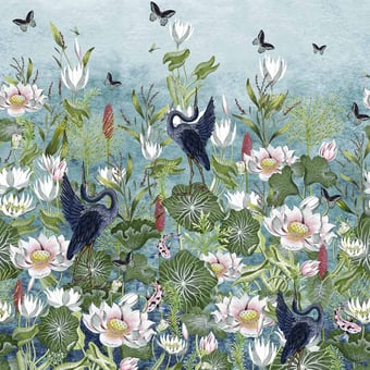 Waterlily Banner Panel Marine Banner Clarke and Clarke