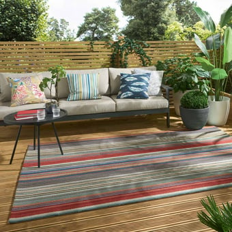 Spectro Stripes Teal in-outdoor Rug teal/sedonia/rust Harlequin