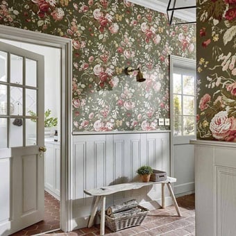 Stapleton Park Wallpaper Olive/Bengal Red Sanderson