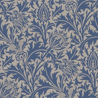Tessuto Thistle Indigo Linen Morris and Co