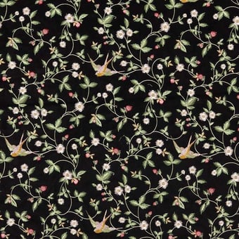Wild Strawberry Embroidery Velvet Noir Clarke and Clarke