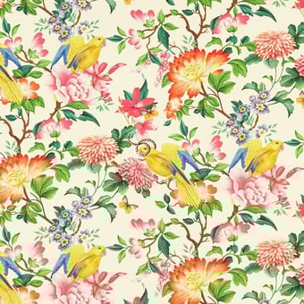 Golden Parrot Fabric Ivory Clarke and Clarke