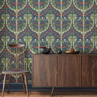Birds & Cherries Wallpaper Red/Green GP & J Baker