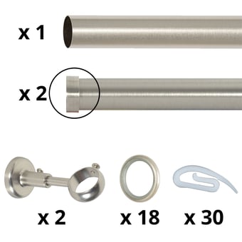 Tringle Bouchon 25 kit pose mur avec anneaux Acier Brossé Houlès
