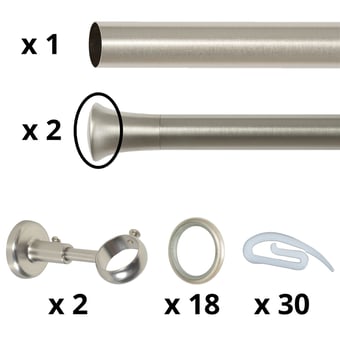 Tringle Absis 25 kit pose mur avec anneaux Acier Brossé Houlès