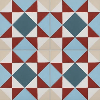 Carreau ciment Victorian Westminster Snow White, Ivory, Celeste Blue, Steel Blue De Tegel