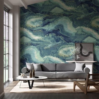 Carta da parati Reflected Obsidian Azurite Harlequin