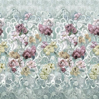 Papel pintado mural panorámico Tapestry Flower Vintage Green Designers Guild