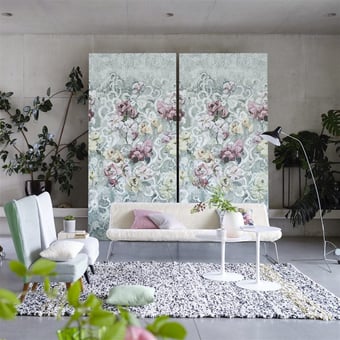 Papel pintado mural panorámico Tapestry Flower Vintage Green Designers Guild