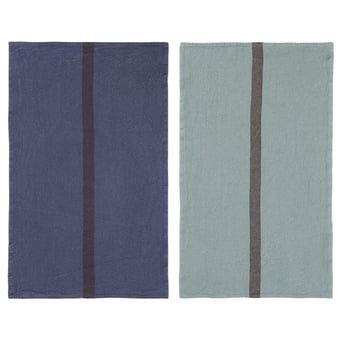 2 Bleu Tea Towels Set Indigo et Vert de Gris Charvet Editions