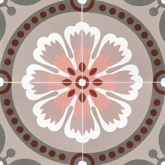Carreau ciment Honey Flower Jaipur Pink, Sand, Dark Chocolate De Tegel