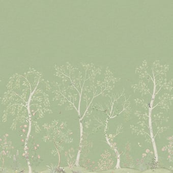 Seasonal Woods Silk Wall Covering Sage Silk Cole and Son