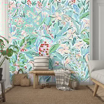 Papel pintado mural panorámico Oudayas Cyan Etoffe.com x Claire de Quénetain
