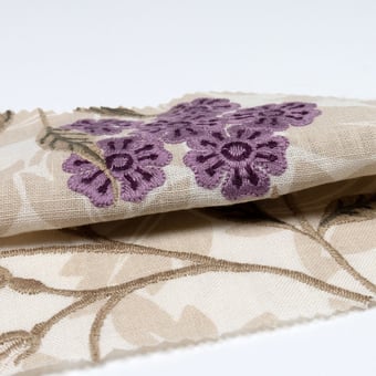 Tessuto Jasmine Embroidery Aubergine Olive Morris and Co