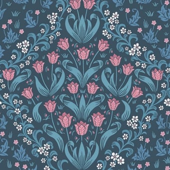 Papier peint Tudor Garden Fuchsia/Cerulean Cole and Son
