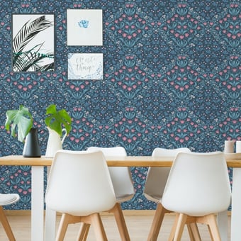 Papier peint Tudor Garden Fuchsia/Cerulean Cole and Son