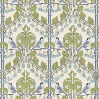 Tessuto Birds & Cherries Green/Blue GP & J Baker