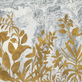Papel pintado mural panorámico Fleur de Lune Marine/Doré Casamance