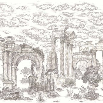 Papier peint panoramique Soie Ruins Graphite Coordonné