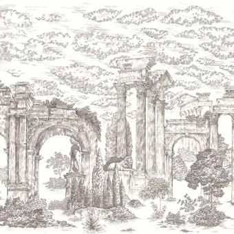 Ruins Linen Panel Graphite Coordonné