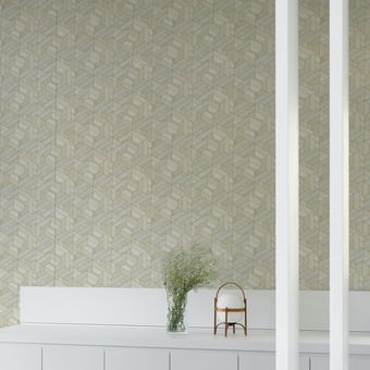 Hexagon wood Wallpaper Swan Coordonné