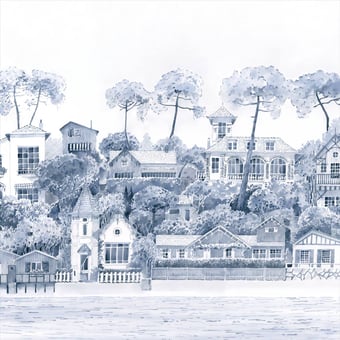Papel pintado mural panorámico Front de Mer azul 150x330 cm - 3 listones - lado izquierdo Isidore Leroy