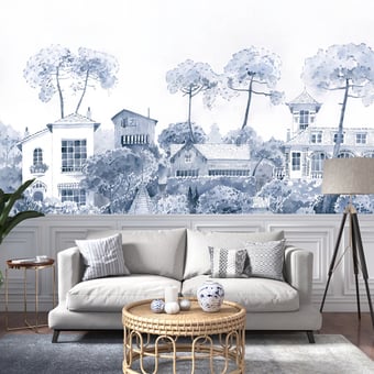 Papel pintado mural panorámico Front de Mer azul 150x330 cm - 3 listones - lado izquierdo Isidore Leroy