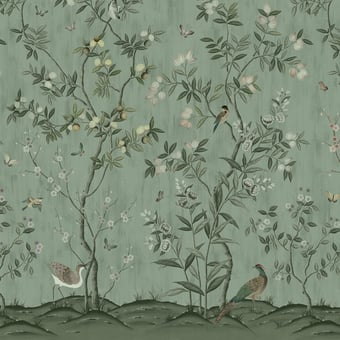 Papel pintado mural panorámico Chinoiserie Chic Pearl Grey Rebel Walls