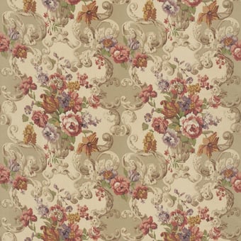 Floral Rococo Fabric Red/Plum Mulberry