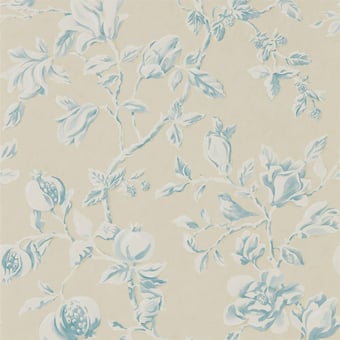 Magnolia & Pomegranate Wallpaper Parchment/Sky Blue Sanderson
