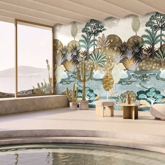 Papel pintado mural panorámico Aruba Bleu d'egypte Casamance
