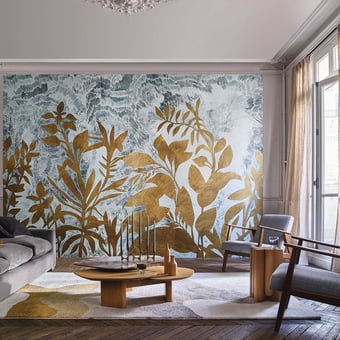 Papel pintado mural panorámico Fleur de Lune Marine/Doré Casamance