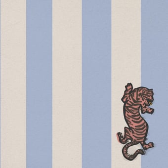 Velluto Félinoe Rayures Bleu Ciel et Beige Babel Brune