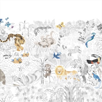Papel pintado mural panorámico Les 5 Continents Gris Coloré 200x330cm - 4 tiras - lado izquierdo Isidore Leroy