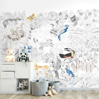 Papel pintado mural panorámico Les 5 Continents Gris Coloré 200x330cm - 4 tiras - lado izquierdo Isidore Leroy
