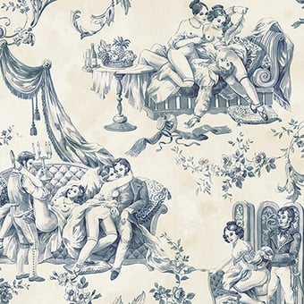 Papier peint Erotic Toile de Jouy Blue Pascale Risbourg