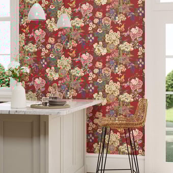 Emperor Peony Wallpaper Cinnabar Red Sanderson