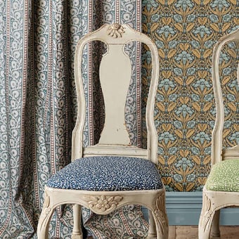 Bibury Fabric Indigo/Red GP & J Baker