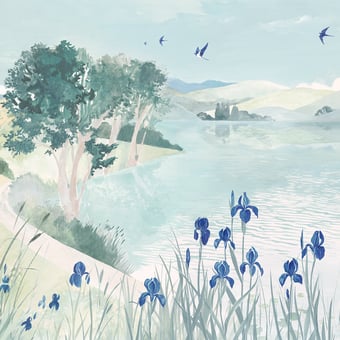 Papel pintado mural panorámico La Légende des Hirondelles Pastel Les Dominotiers
