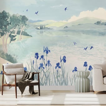 Papel pintado mural panorámico La Légende des Hirondelles Pastel Les Dominotiers