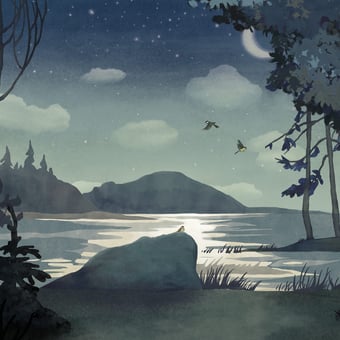 Papel pintado mural panorámico Au Clair de Lune Nuit Les Dominotiers