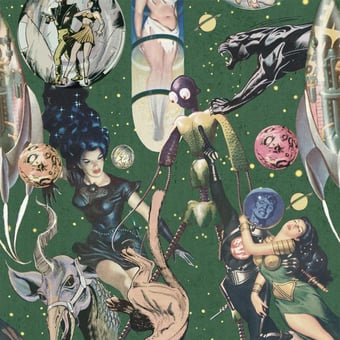 Sci Fi Comics Panel Green/Blue/Beige Mindthegap