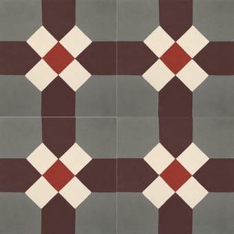 Carreau ciment Victorian Warwick Ivory, Rusty Red, Slate Blue, French Blue De Tegel