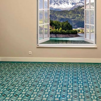 Piastrella di cemento Clovers Petrol Blue, Minty Green, Dandelion Yellow, Stormy De Tegel