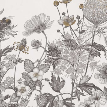 Papel pintado mural panorámico Fleurs des Champs Graphite Etoffe.com x Catherine Prigent