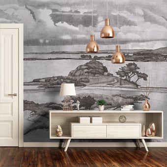 Papel pintado mural panorámico L'Îlot Sainte Anne Graphite Etoffe.com x Catherine Prigent