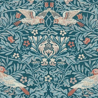 Stoff Bird Tapestry Tump Green Morris and Co